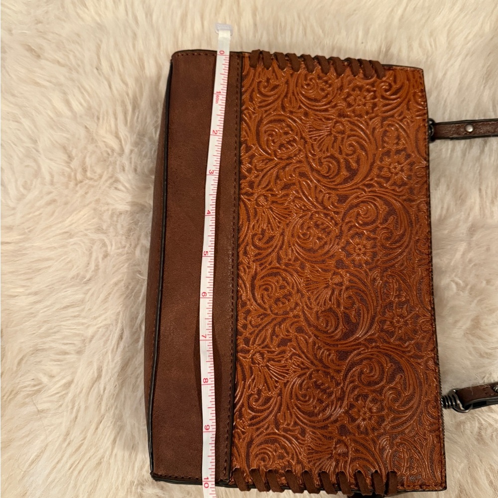 NWOT Justin Boots Brown Tooled Leather Crossbody Bag - Picture 5 of 7